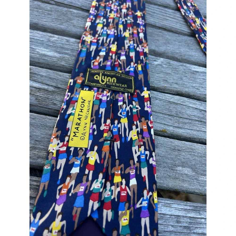 Alynn Neckwear Tie Mens Blue 100% Silk Marathon Runner Sports Made‎ USA Necktie